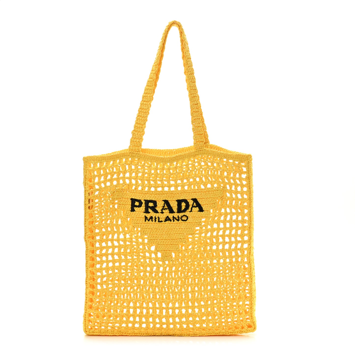 Yarn Raffia Effect Crochet Logo Embroidered Tote Bag Giallo