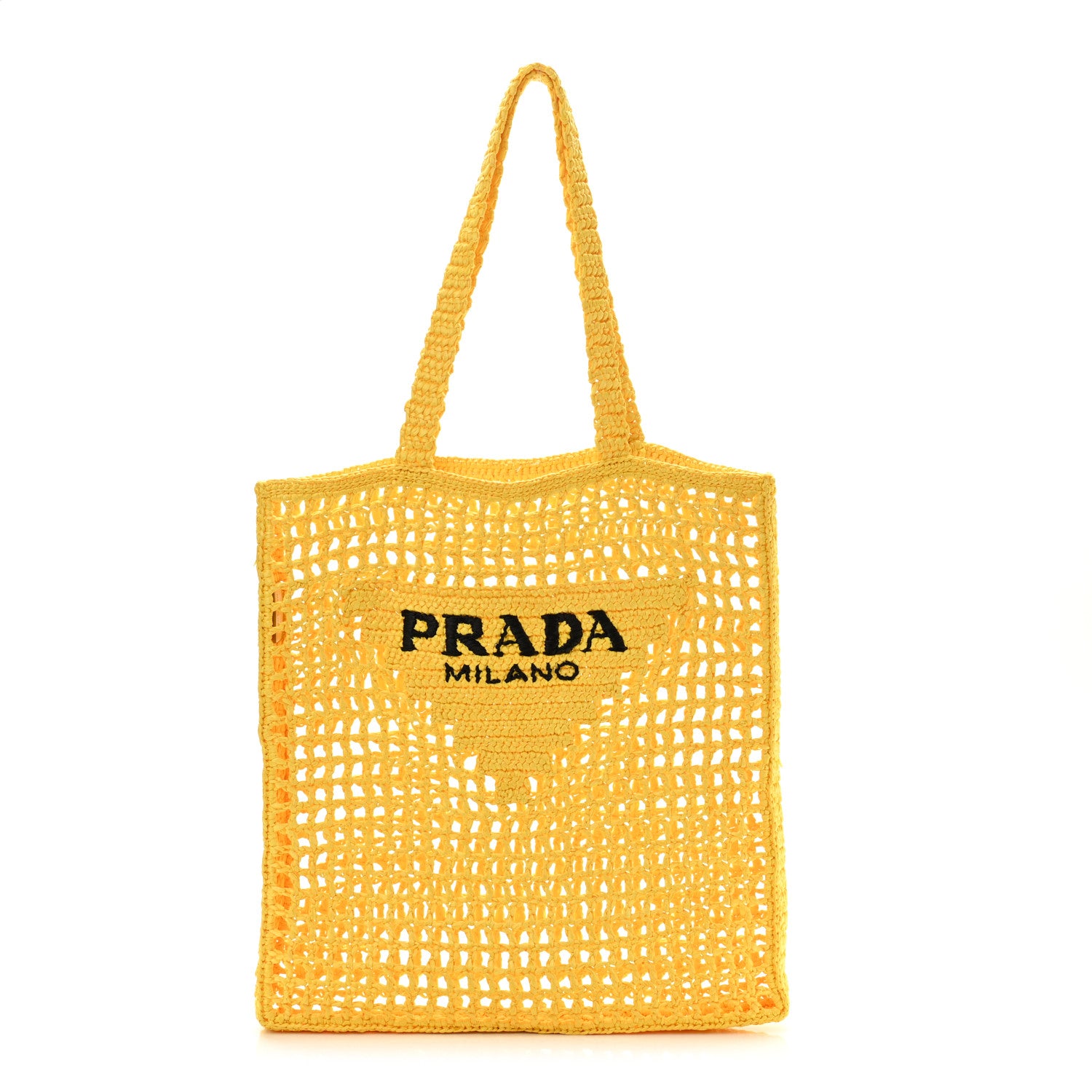 Prada Yarn Raffia Effect Crochet Logo Embroidered Tote Bag Giallo 1 of 17