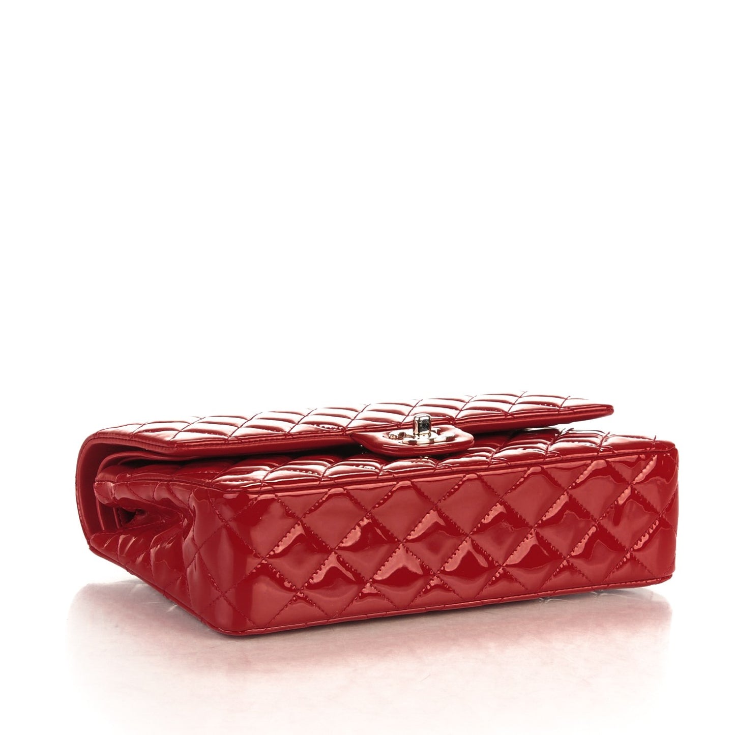 Patent Calfskin Quilted Medium Double Flap Red