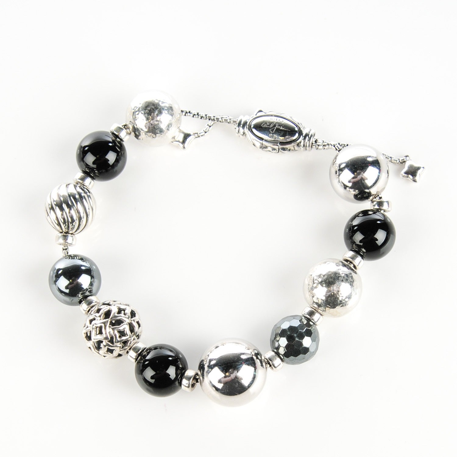 David Yurman Sterling Silver Black Onyx Hematine 14mm Elements Bracelet 3 of 6