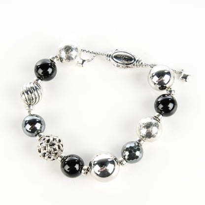 David Yurman Sterling Silver Black Onyx Hematine 14mm Elements Bracelet 3 of 6
