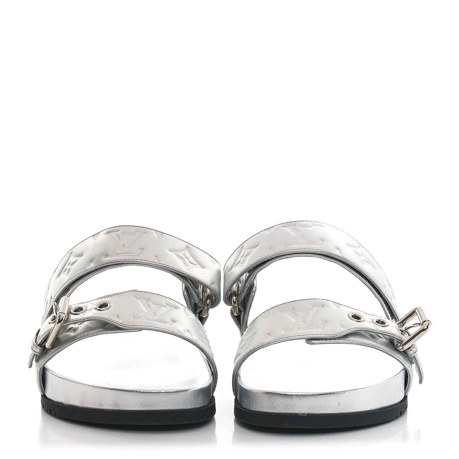 Louis Vuitton Metallic Calfskin Monogram Embossed Bom Dia Flat Mule Sandals 39 Silver 2 of 8
