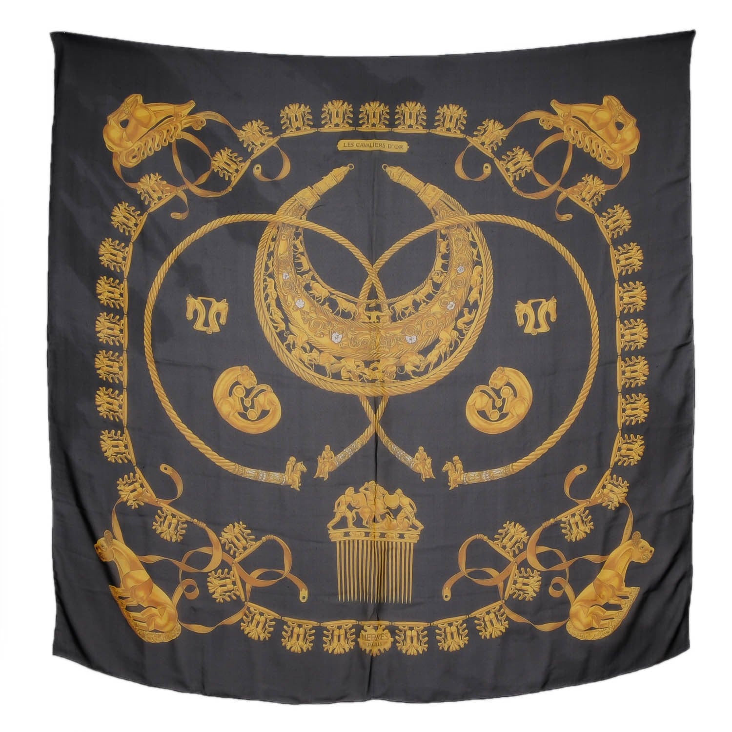 Hermes Silk Mousseline Les Cavaliers D'Or Scarf 140 2 of 8