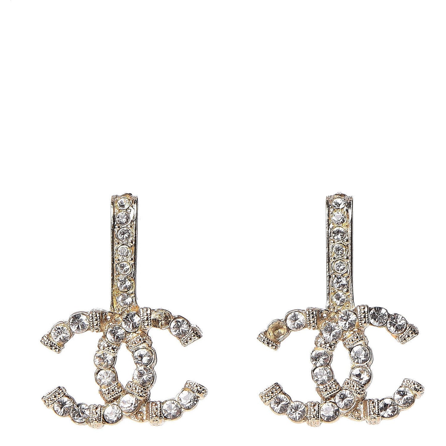 Metal Crystal CC Drop Earrings Gold