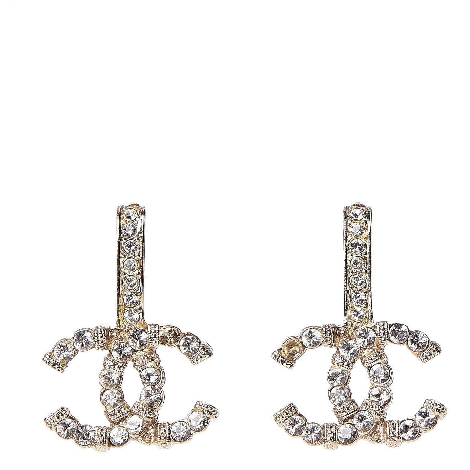 Chanel Metal Crystal CC Drop Earrings Gold 1 of 6