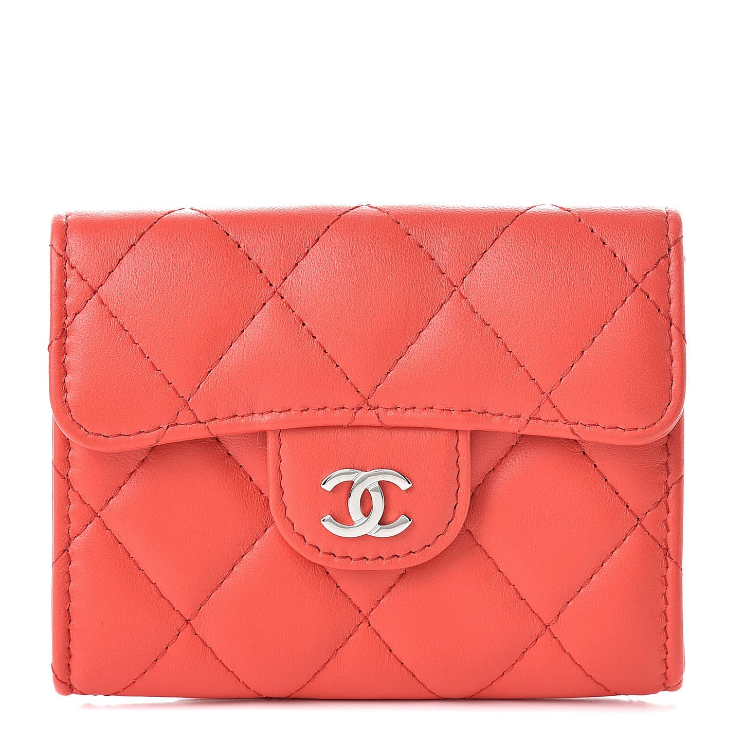 Lambskin Quilted Flap Card Holder Wallet Red