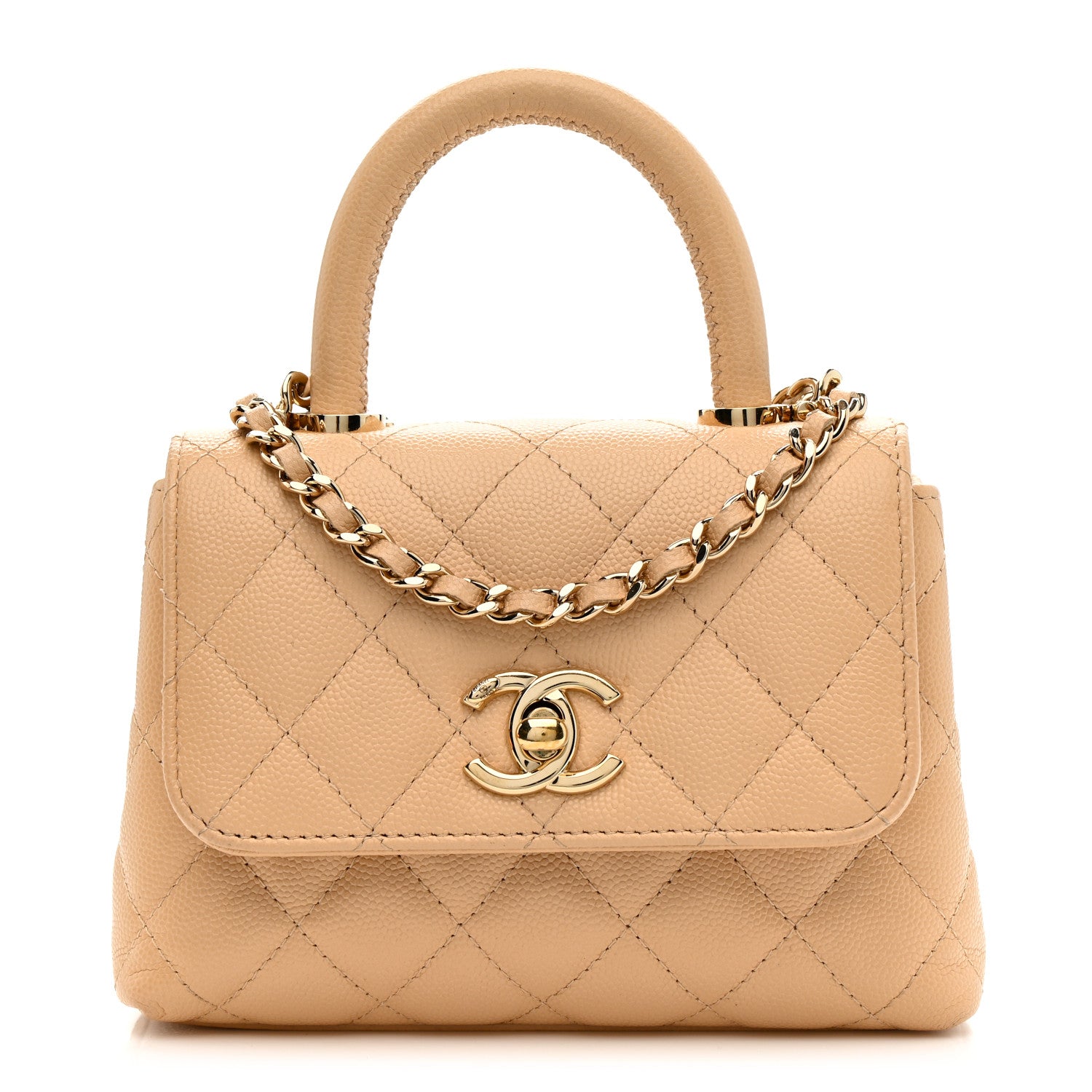 Chanel Caviar Quilted Coco Handle Clutch With Chain Beige 1 of 11
