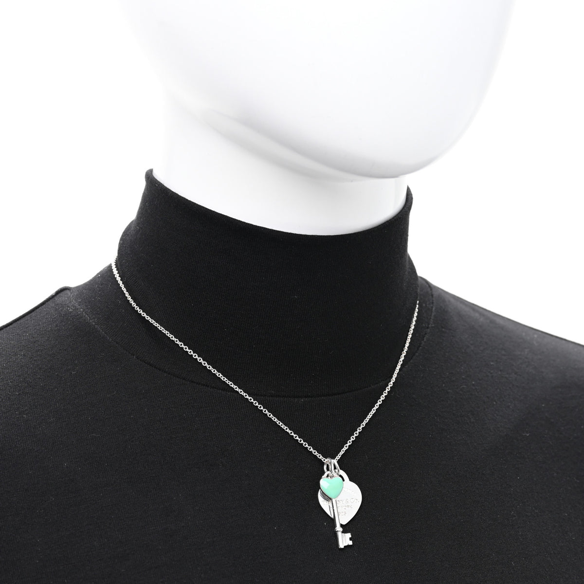 Sterling Silver Enamel Heart Key Pendant Necklace Blue