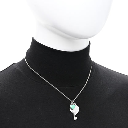 Tiffany Sterling Silver Enamel Heart Key Pendant Necklace Blue 2 of 4