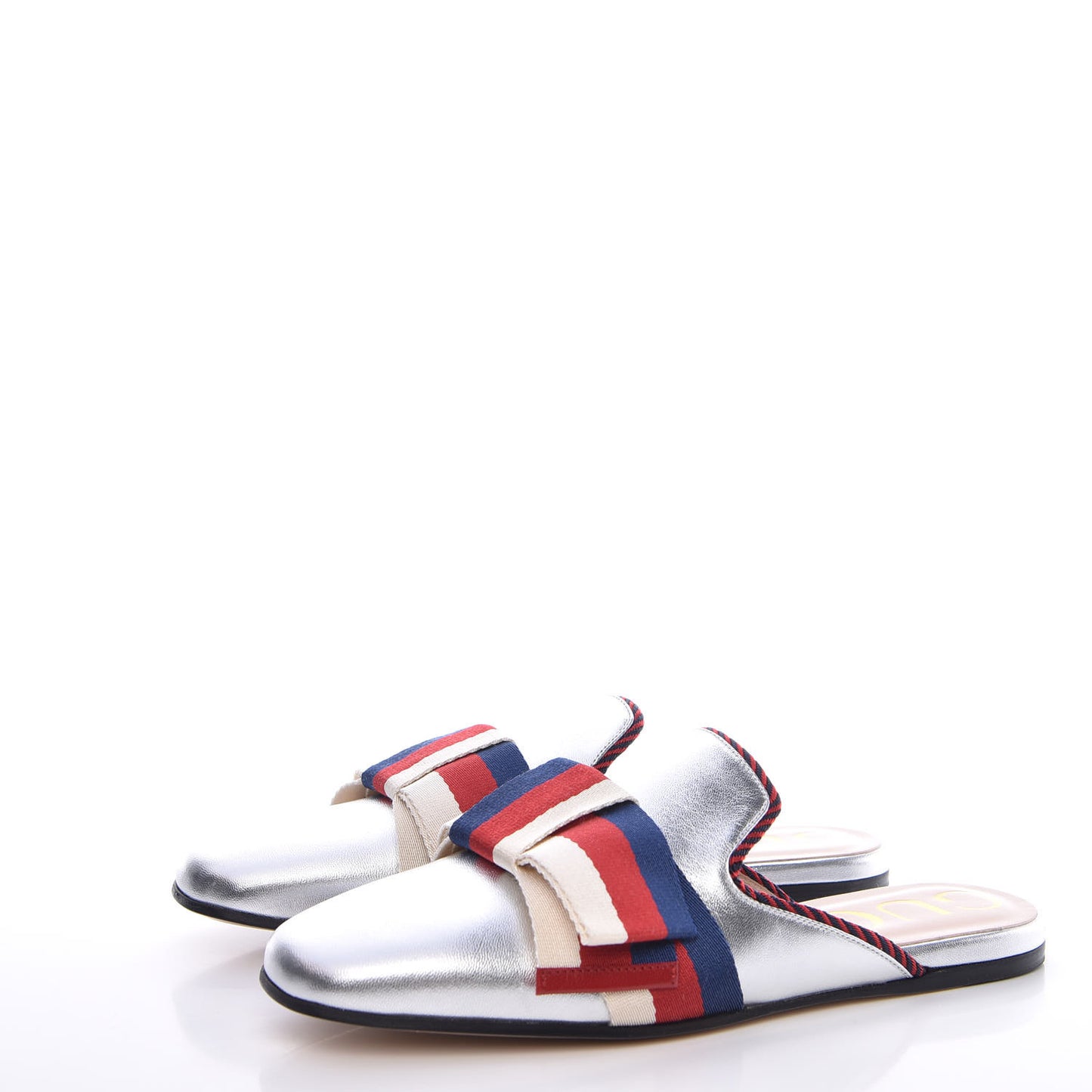 Metallic Calfskin Stylvie Bow Slippers 36.5 Silver