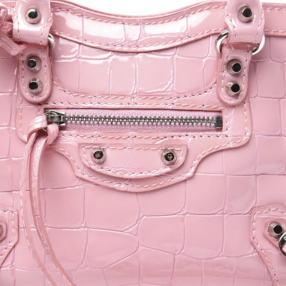 Balenciaga Patent Crocodile Embossed Classic Silver Hardware Nano City Light Pink 11 of 11