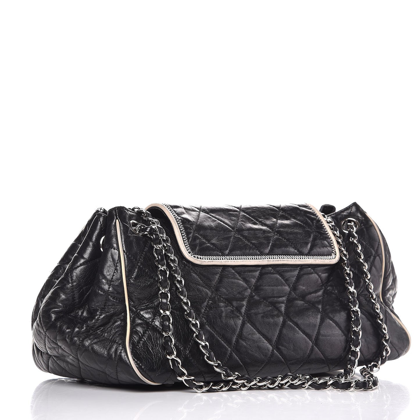 Lambskin Quilted East West Accordion Flap Black