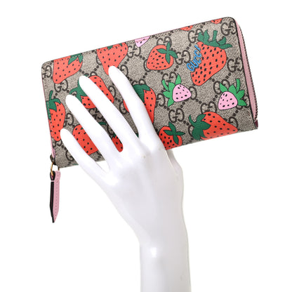 Gucci GG Supreme Monogram Strawberry Zip Around Wallet Light Pink 2 of 7