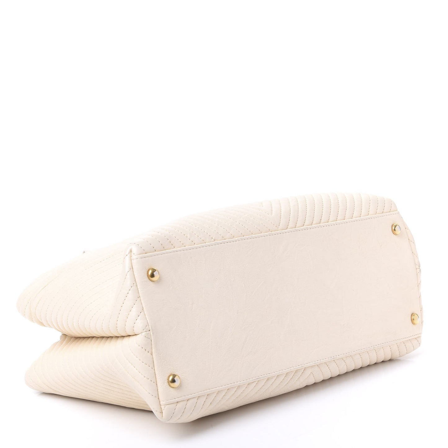 Wrinkled Lambskin Chevron Quilted Surpique Tote White