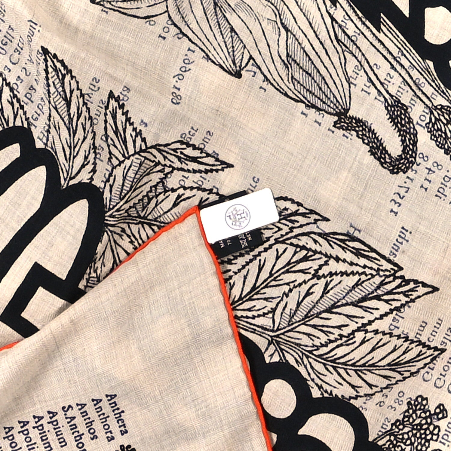 Hermes Cashmere Silk Botanica Grafica Shawl 140 Naturel Black Orange 3 of 4