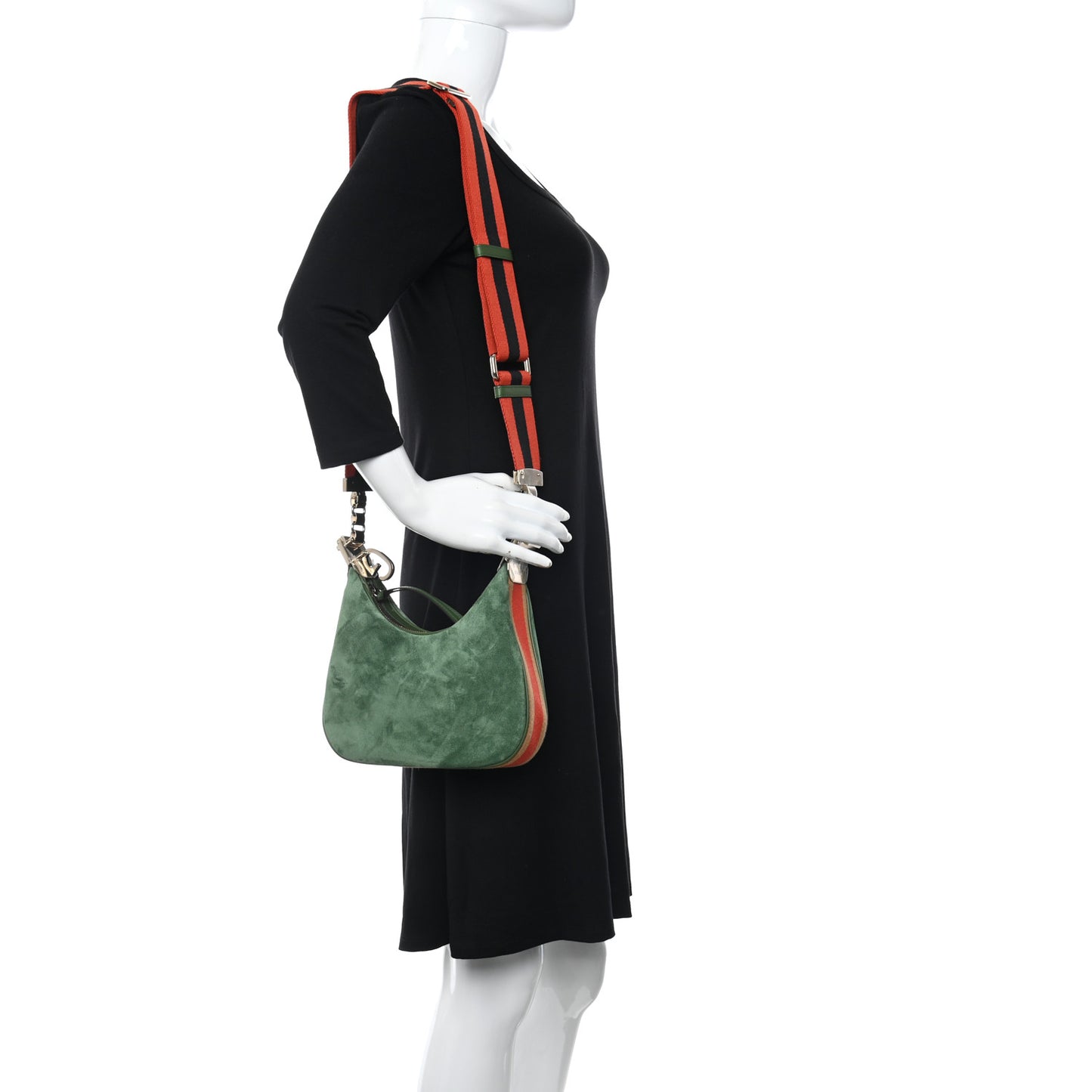 Suede Web Small Attache Shoulder Bag Cactus Green