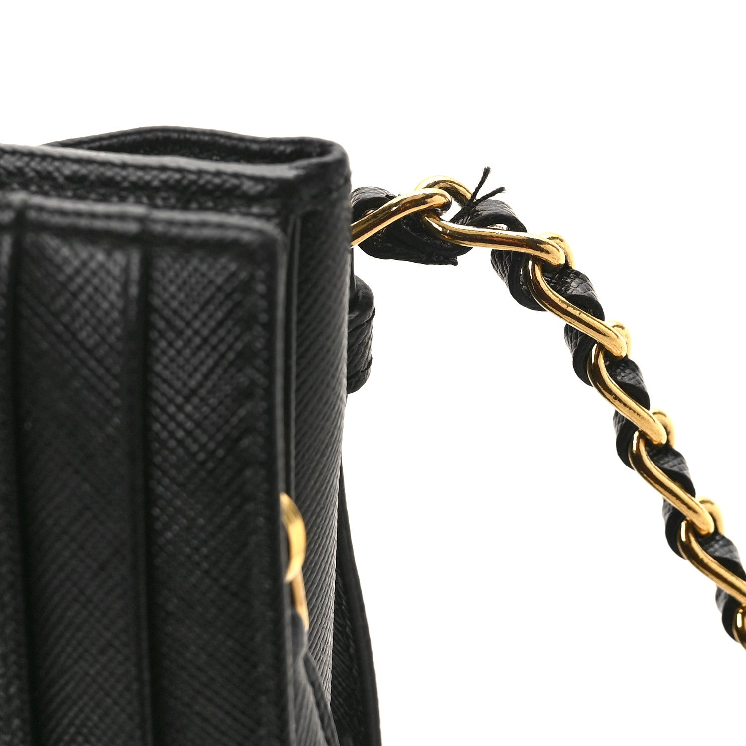 Prada Saffiano Metal Oro Chain Wallet Black 9 of 10