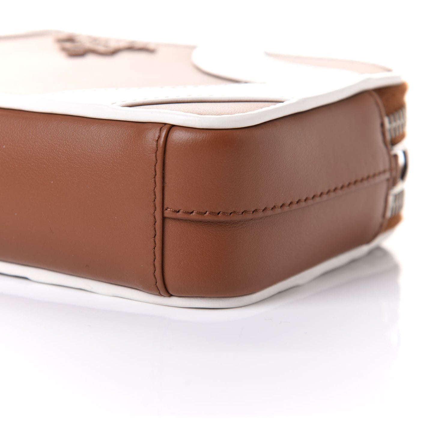 Soft Calfskin Mini Double Zip Crossbody Bag Cognac White