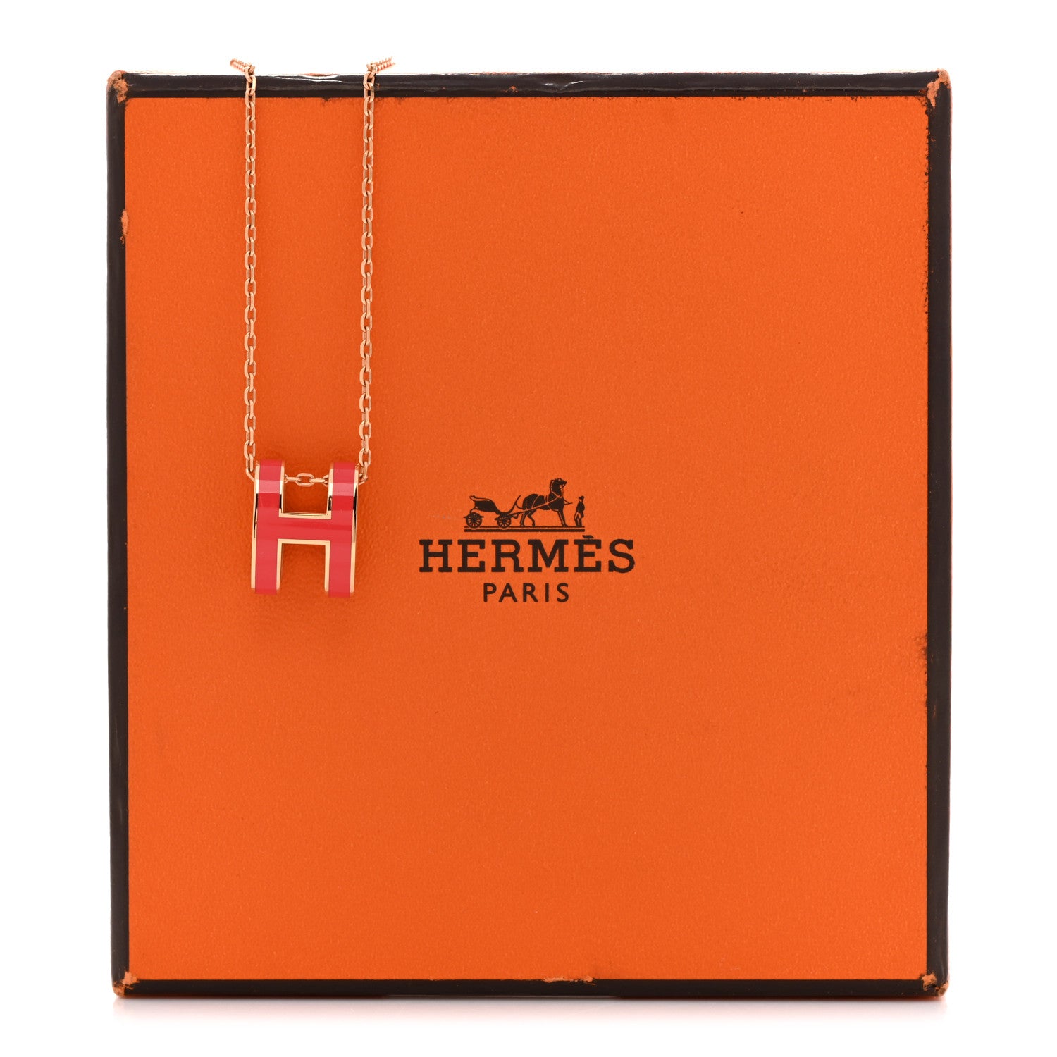 Hermes Lacquered Gold Pop H Pendant Necklace Rose Extreme 1850179
