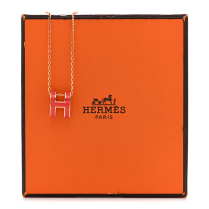 Hermes Lacquered Gold Pop H Pendant Necklace Rose Extreme 6 of 6