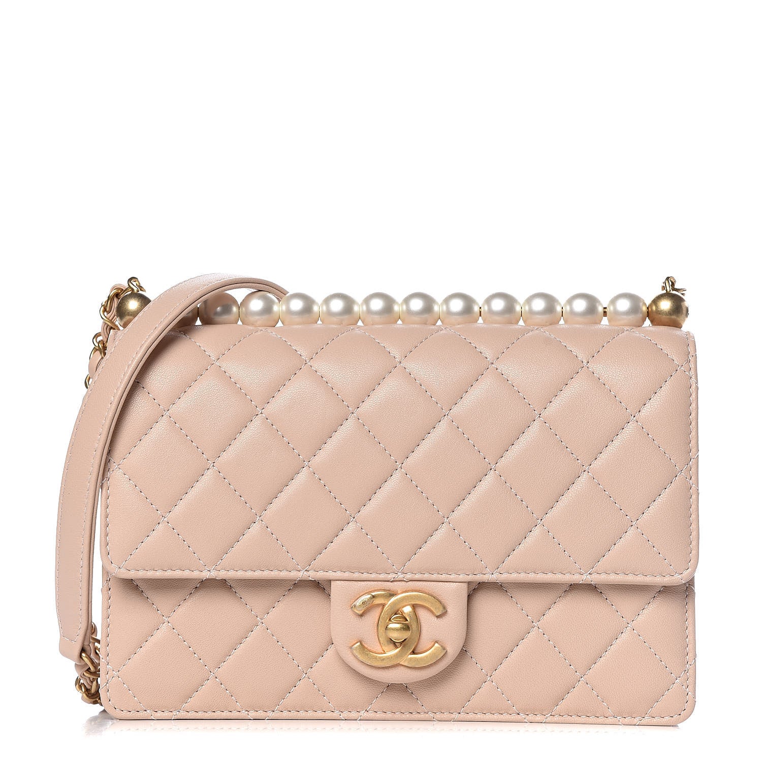 Chanel Lambskin Quilted Small Chic Pearls Flap Beige 1 of 12
