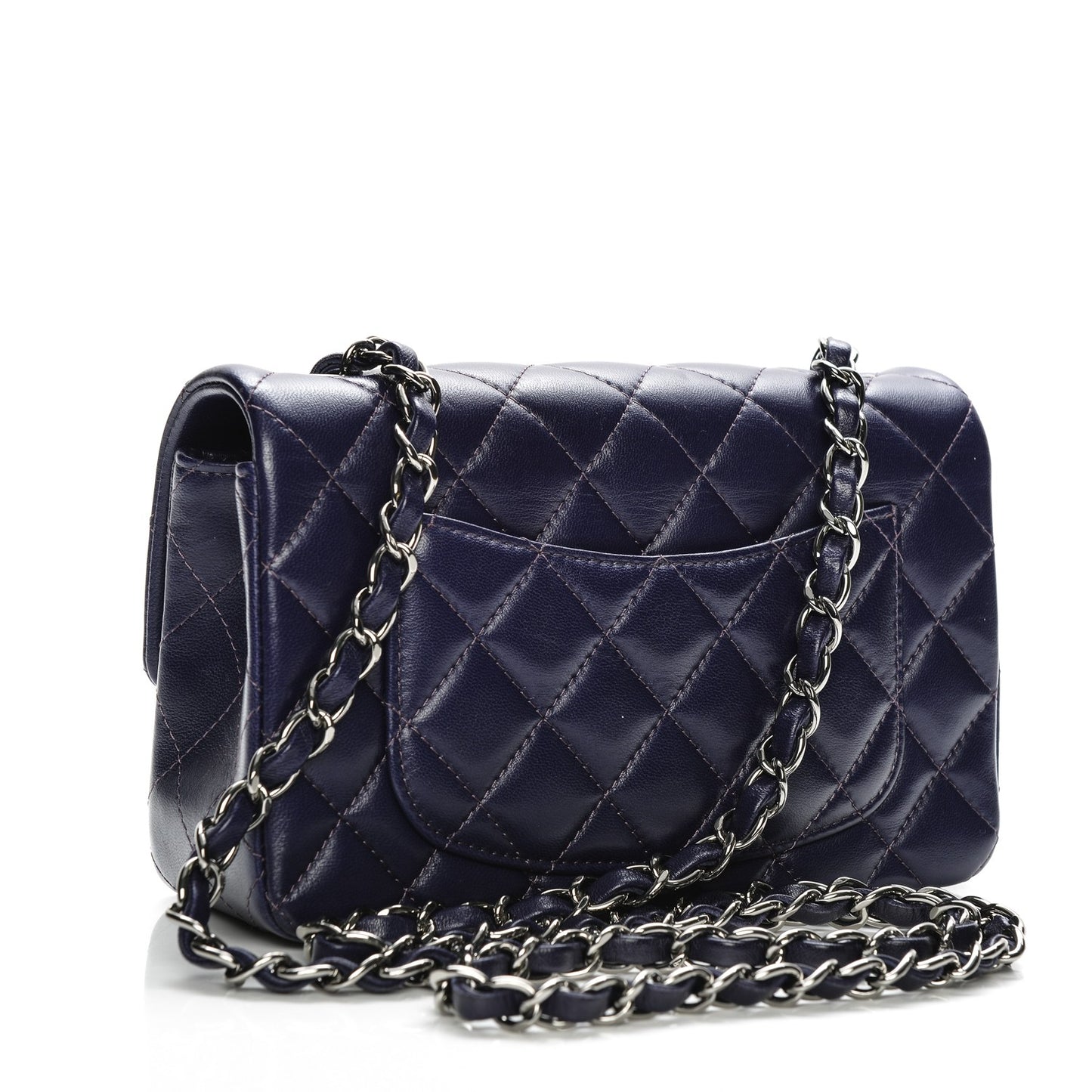 Lambskin Quilted Mini Rectangular Flap Dark Purple