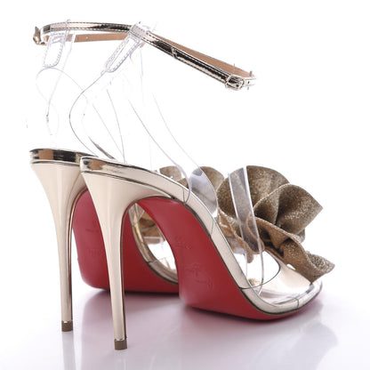 Christian Louboutin Metallic Calfskin Glitter Tonic PVC Fossiliza 100 Sandals 36 Version Light Gold 4 of 9