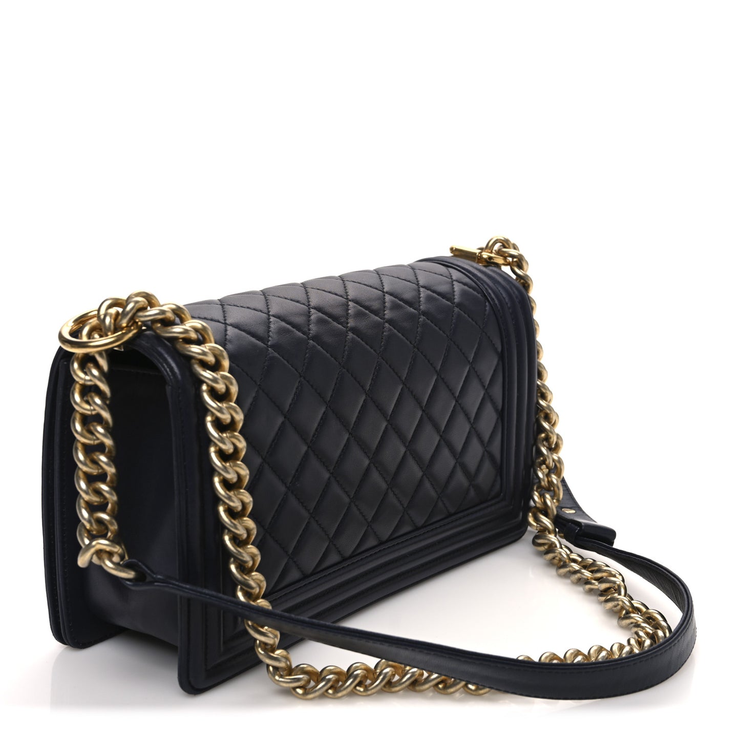 Lambskin Quilted Medium Boy Flap Dark Navy