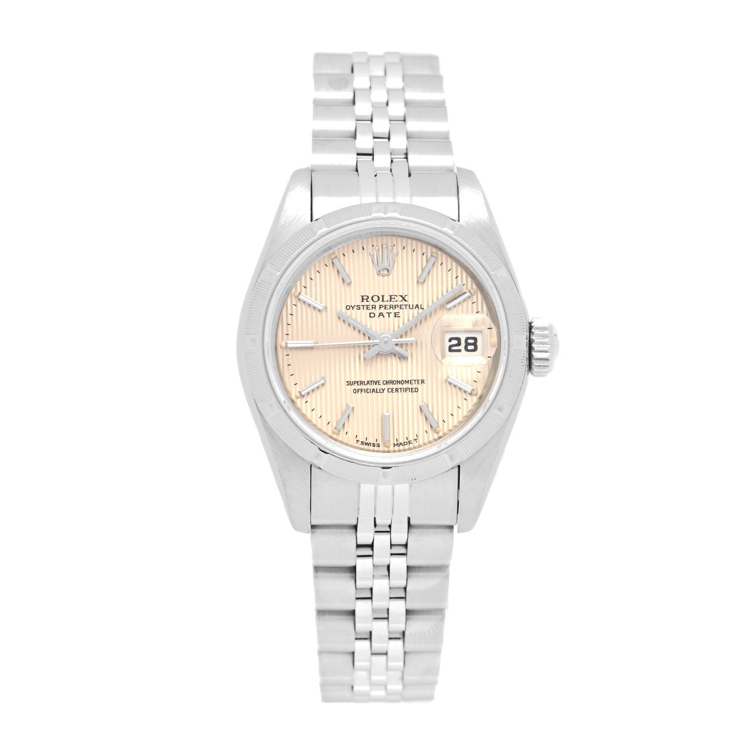 Rolex Stainless Steel 26mm Oyster Perpetual Date Watch Silver Tapestry 69190 1 of 5