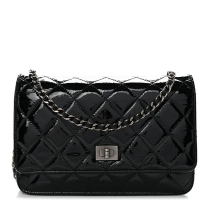 Chanel Distressed Patent Calfskin Quilted Reissue Wallet On Chain WOC Black 1 of 14