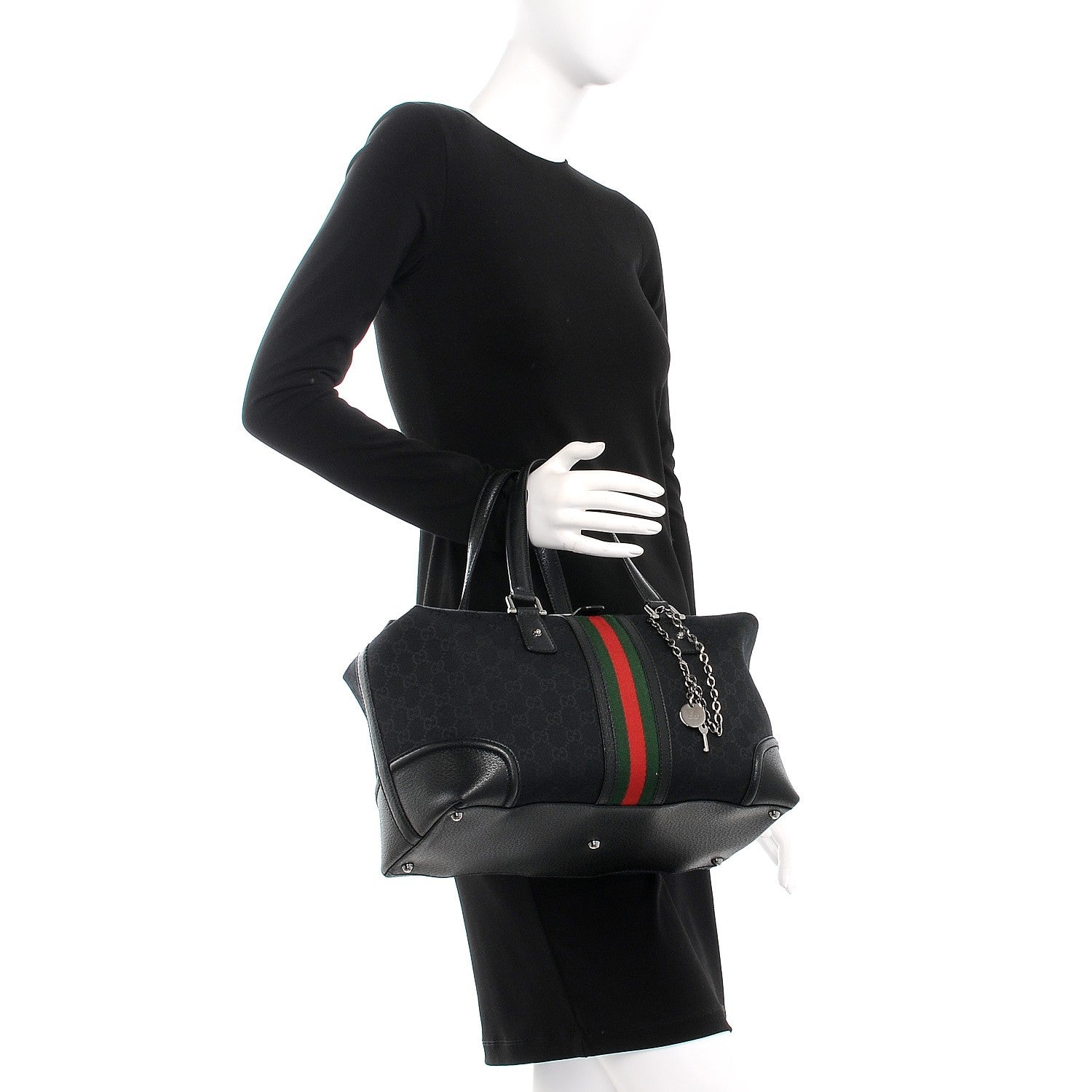 Gucci Monogram Large Treasure Boston Tote Black 2 of 7