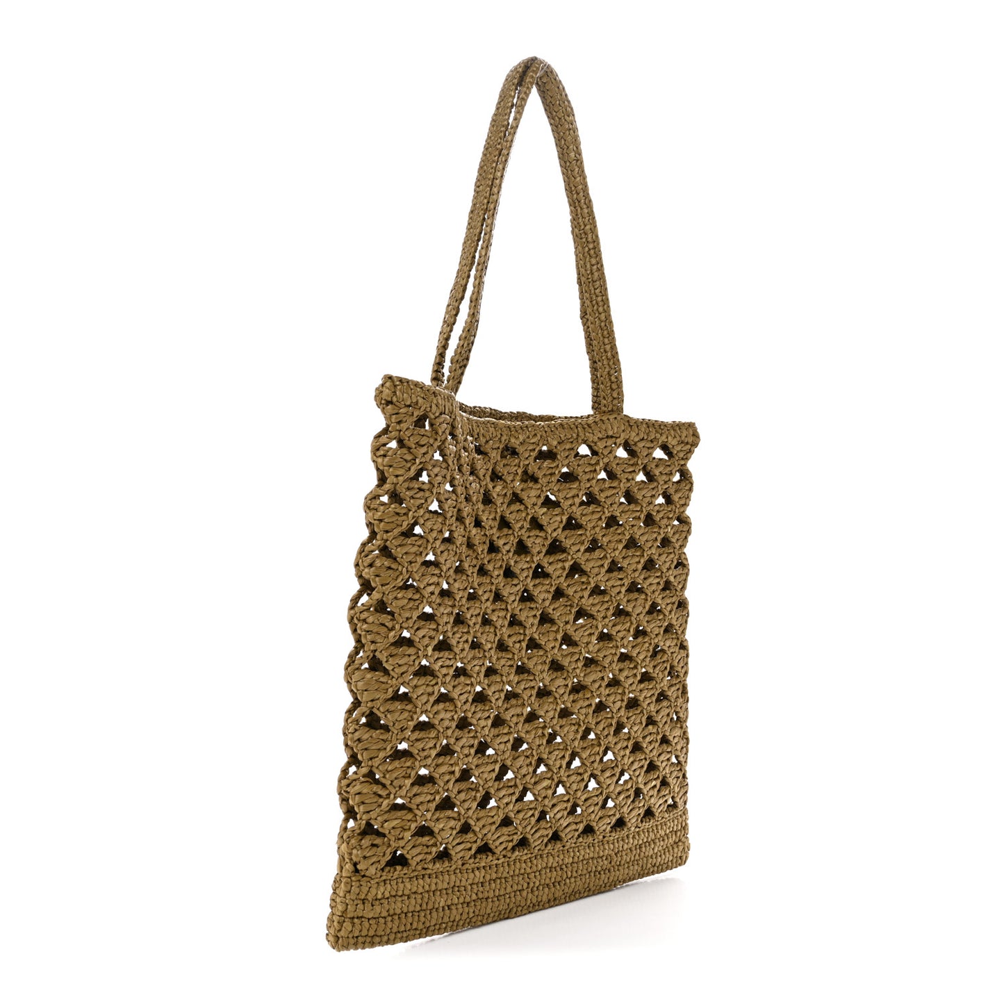 Yarn Raffia Effect Crochet Logo Embroidered Tote Bag Oliva