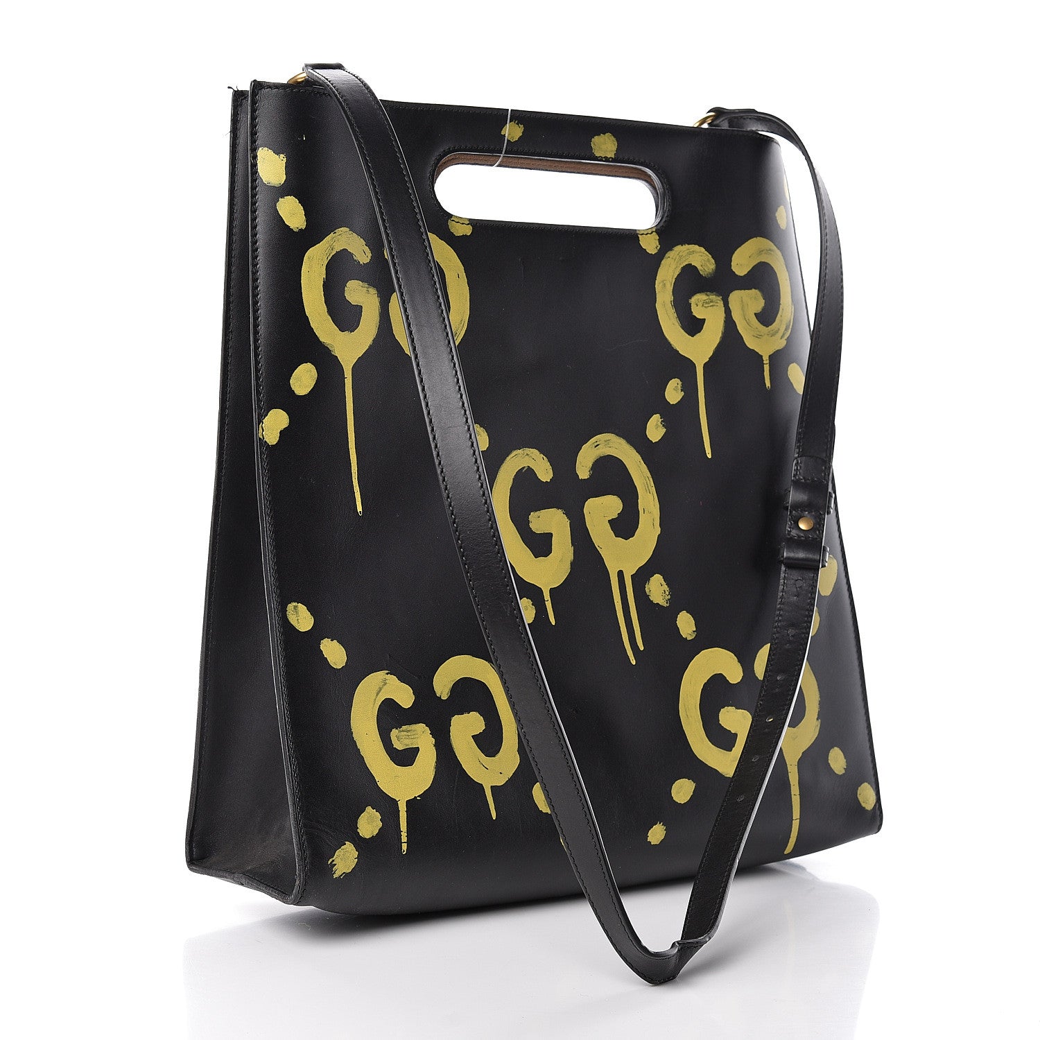 Gucci Calfskin GucciGhost Real Medium XL Tote Black Yellow 3 of 13