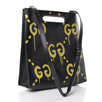 Gucci Calfskin GucciGhost Real Medium XL Tote Black Yellow 3 of 13