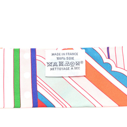 Hermes Silk Faubourg Rainbow Twilly Rose Pale Rouge Vert 4 of 4