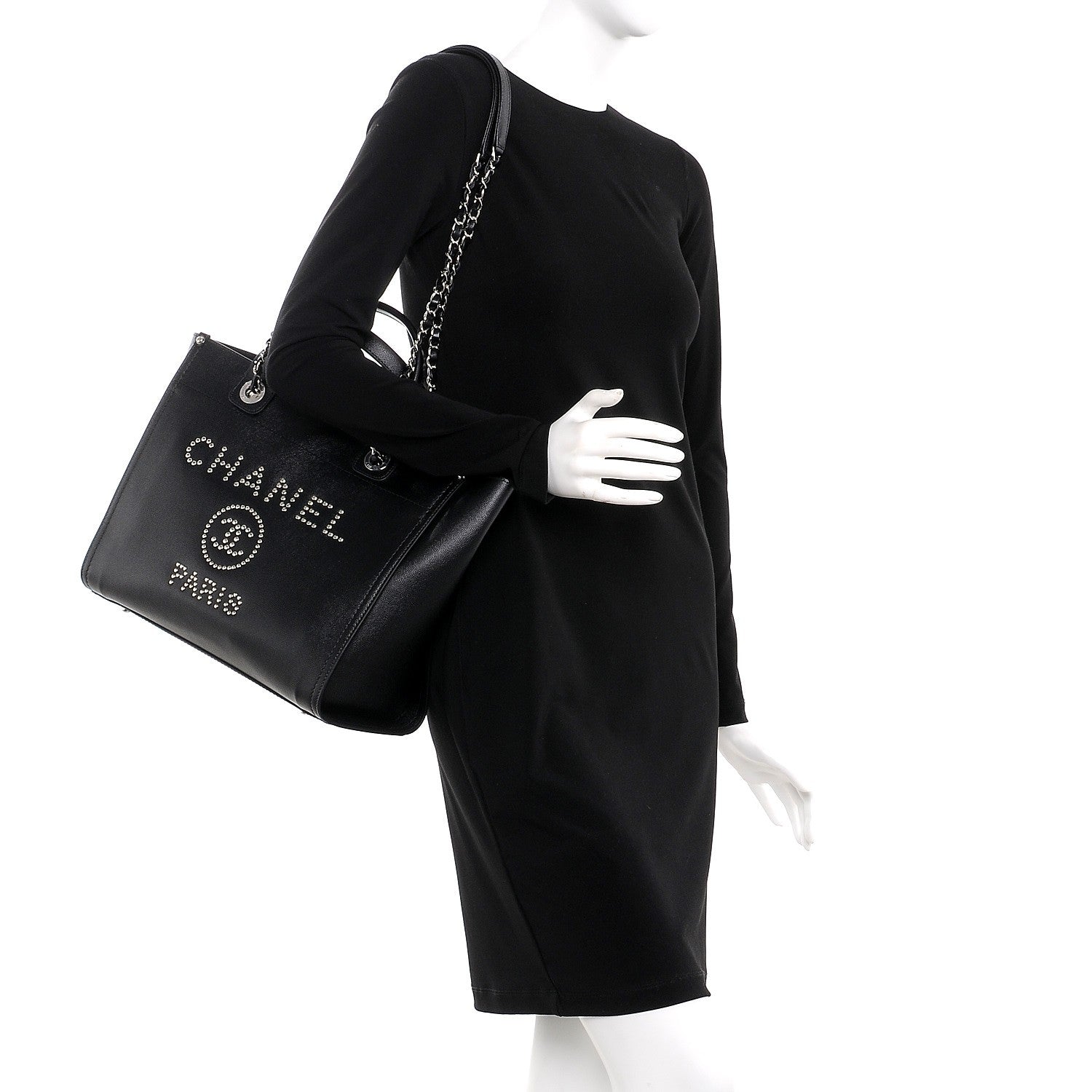 Chanel Caviar Small Studded Deauville Tote Black 2 of 9