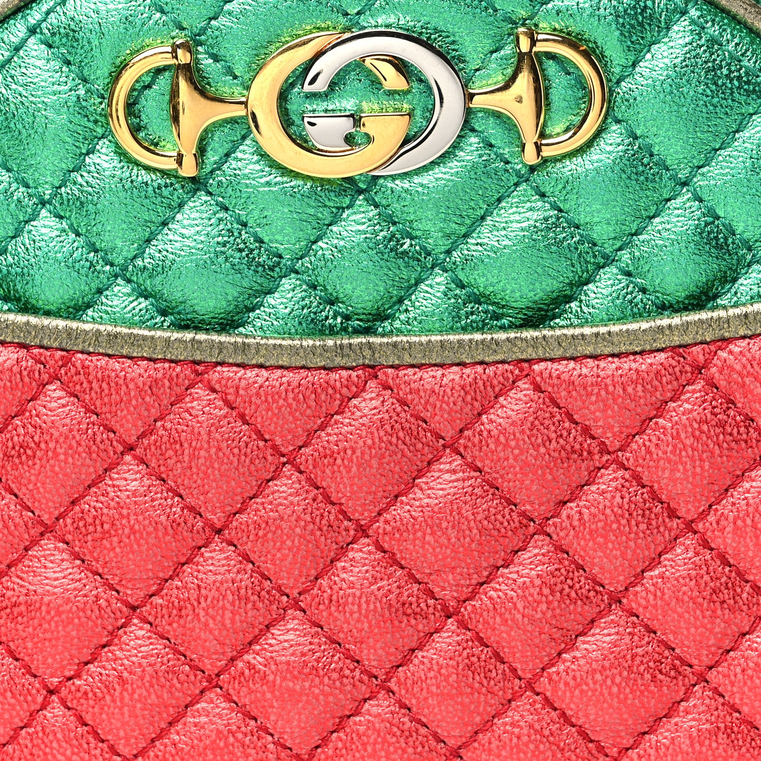 Gucci Laminated Nappa Trapuntata Mini Zumi Dome Shoulder Bag Rosso Jasmine Green Rame 8 of 10