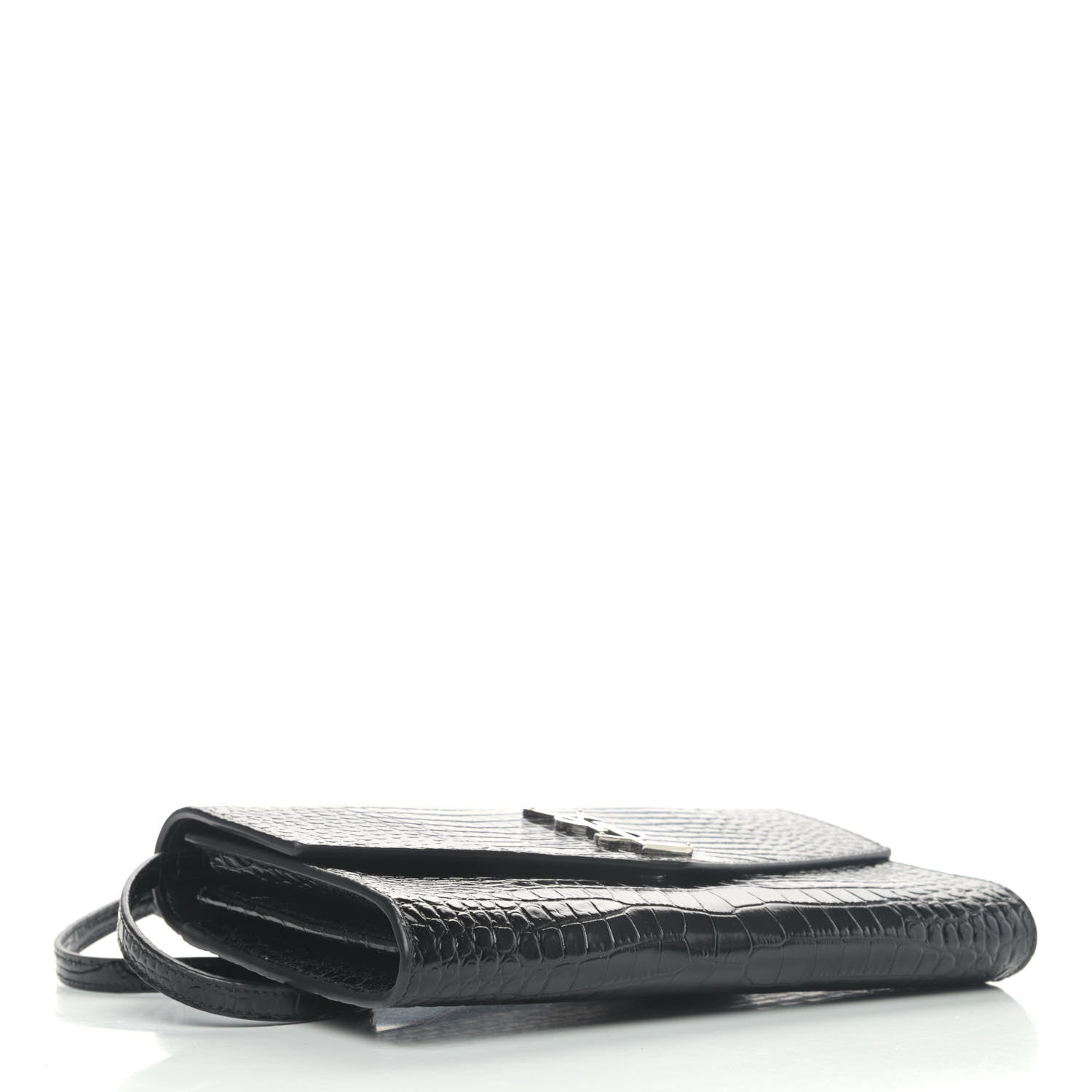 Saint Laurent Calfskin Crocodile Embossed Monogram Uptown Crossbody Black 3 of 4