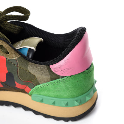 Valentino Garavani Nappa Suede Camouflage Womens Rockrunner Sneakers 37 Army Green Naples Yellow Ninphea 10 of 11