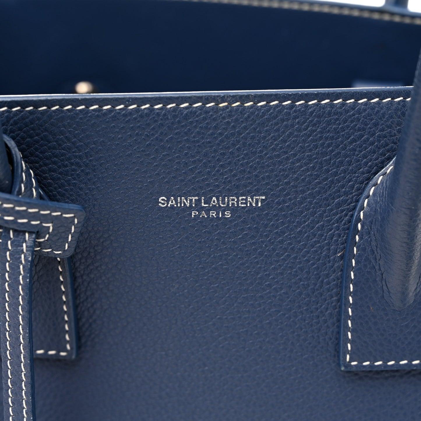 Grained Calfskin Topstitch Baby Sac De Jour Denim