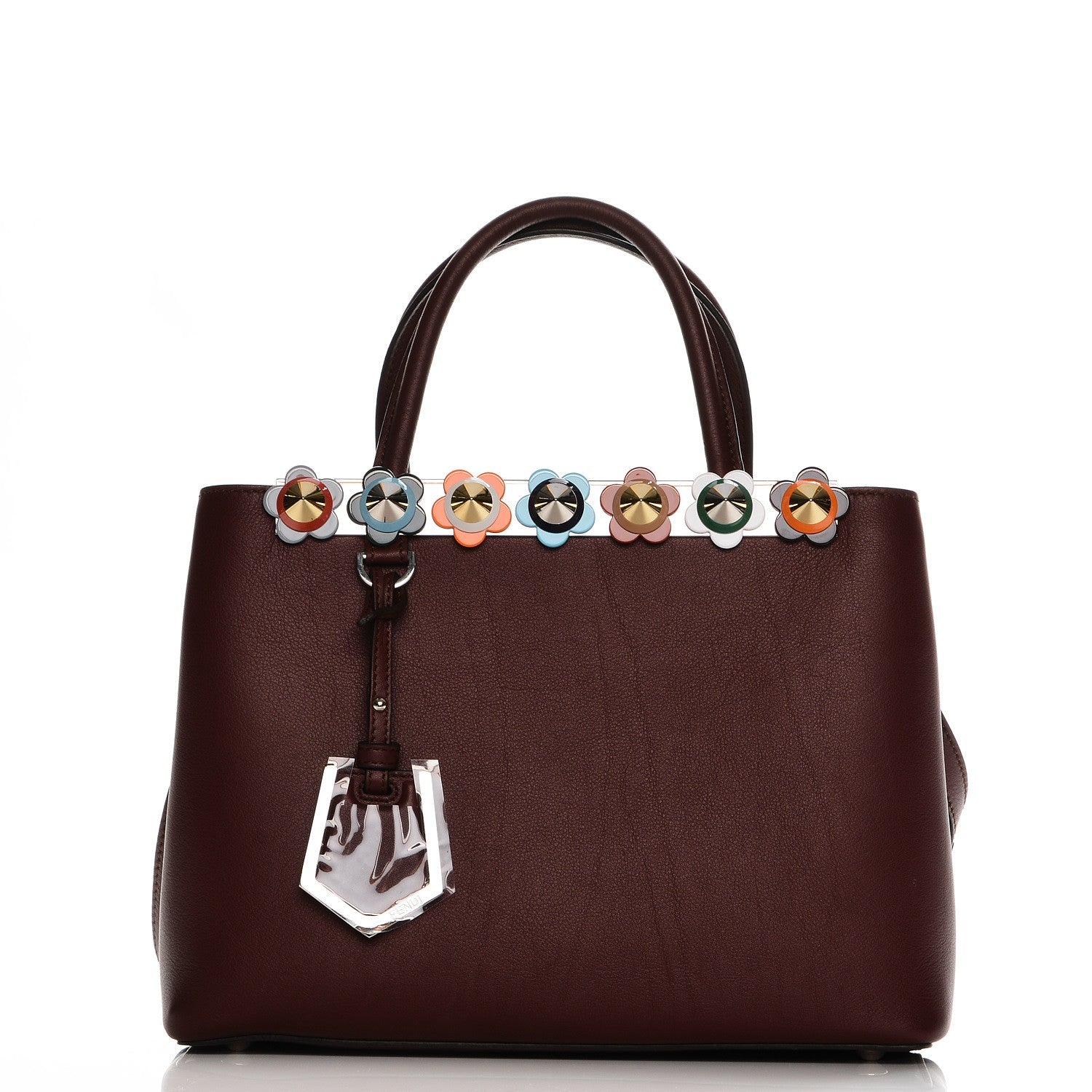 Fendi Vitello Dolce PVC Flower Studs Petite 2Jours Tote Bordeaux Multicolor 1 of 11