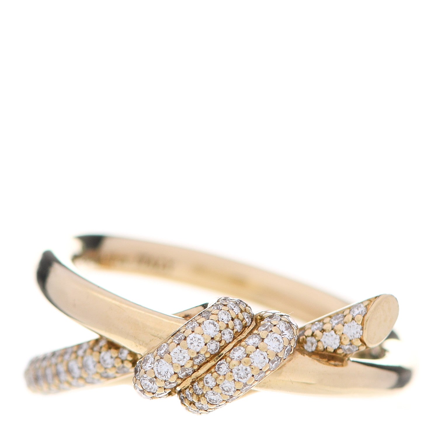 Tiffany 18K Yellow Gold Diamond Knot Double Row Ring 53 6.5 1 of 6