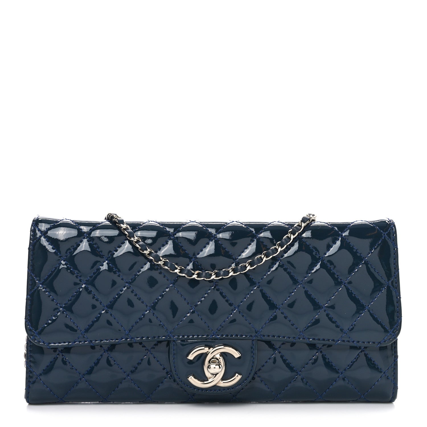Chanel Patent Calfskin Quilted Brilliant East West Flap Clutch Blue 1 of 11