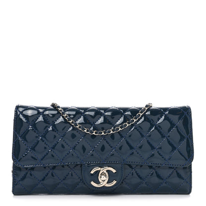 Chanel Patent Calfskin Quilted Brilliant East West Flap Clutch Blue 1 of 11