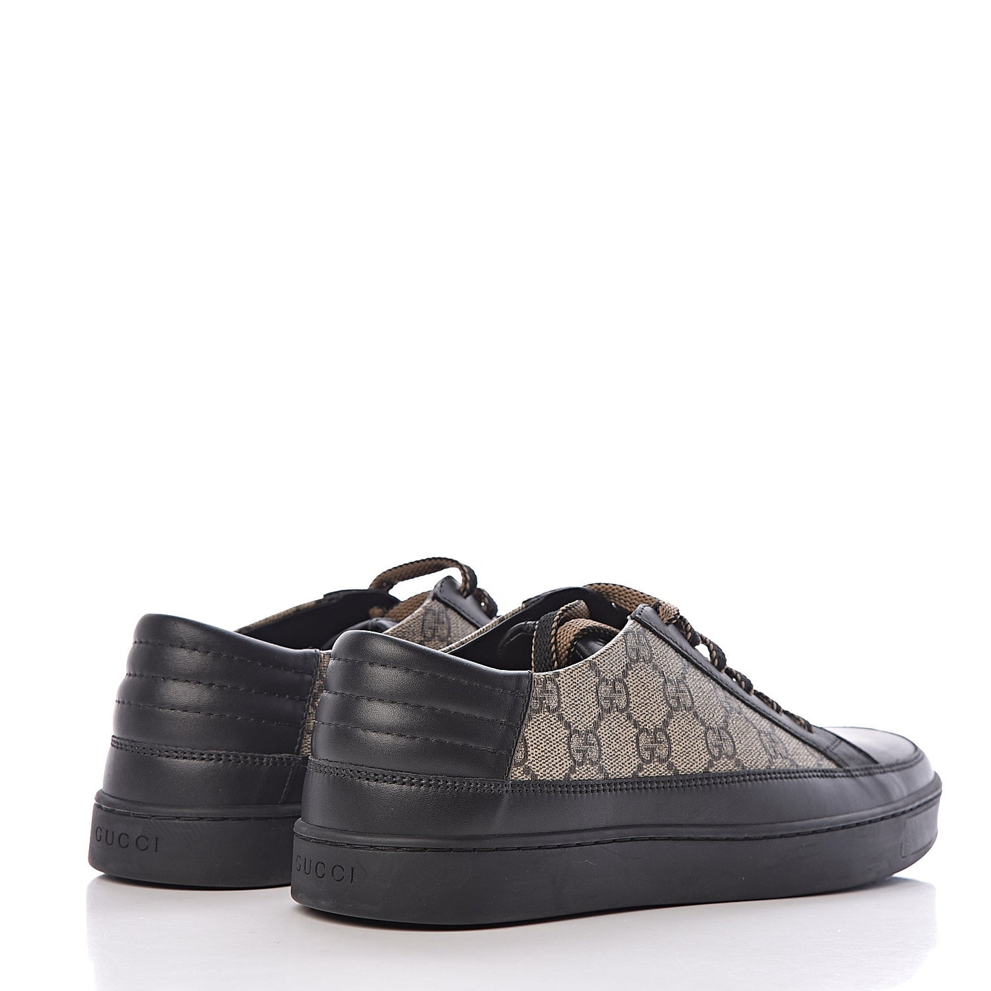 GG Supreme Monogram Mens Low Top Sneakers 8 Black Beige Ebony