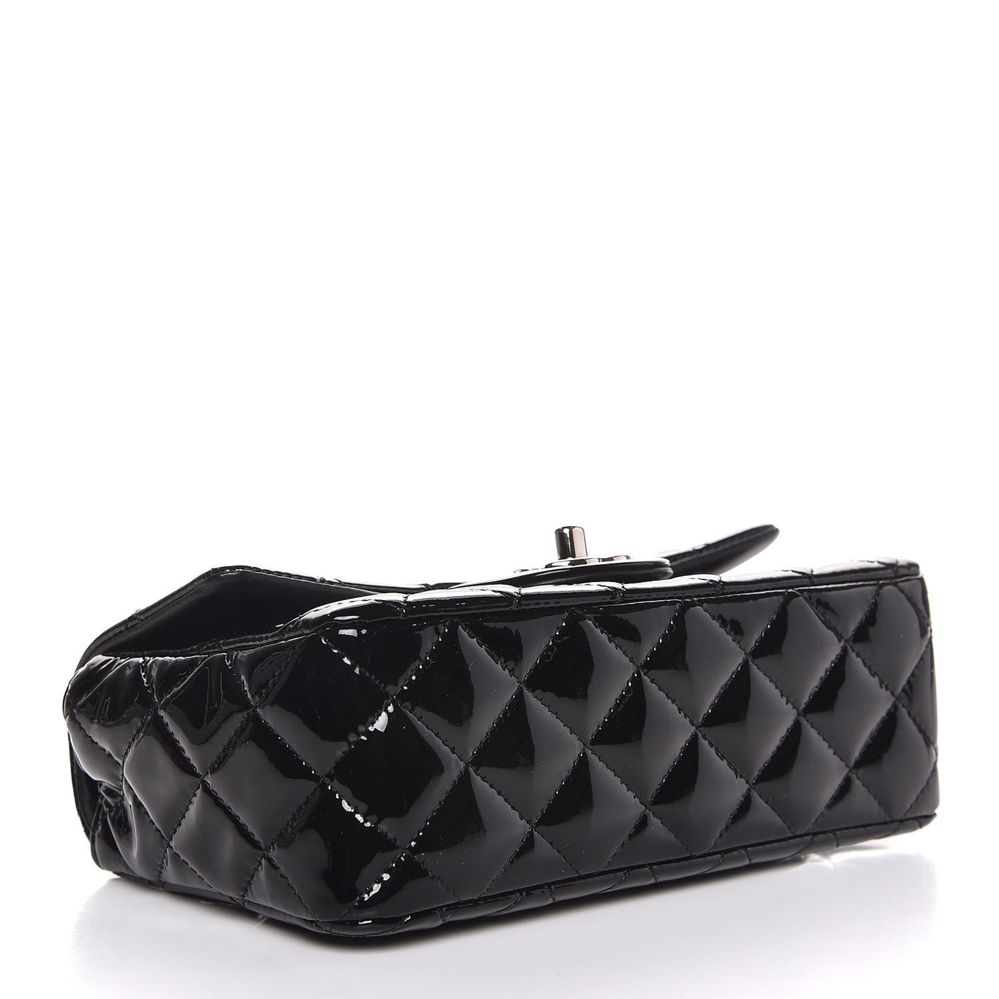 Patent Calfskin Quilted Mini Rectangular Flap Black