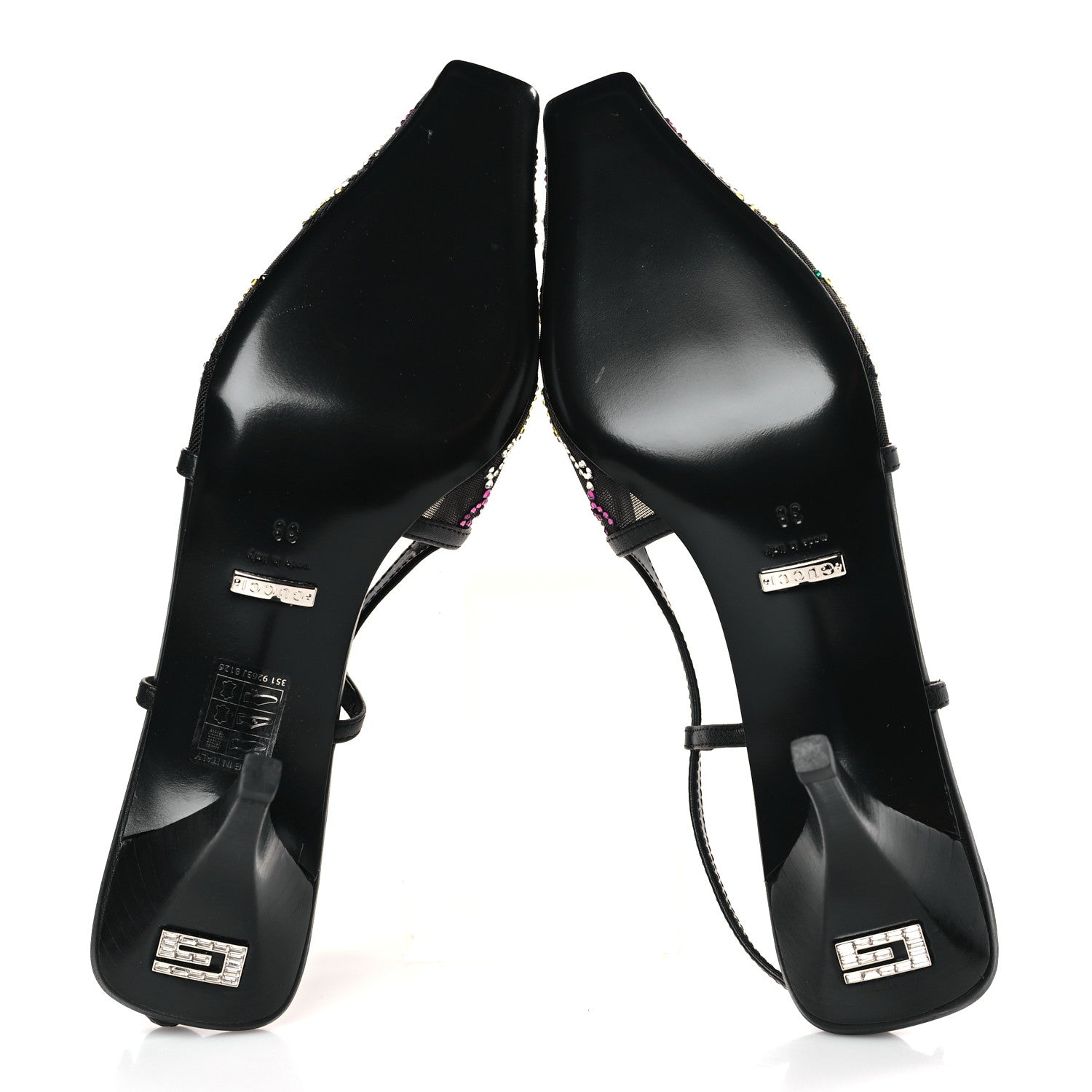 Gucci Tela Retino Nappa Charlotte Crystal GG Monogram Square G 75mm Slingback Pumps 38 Black 6 of 9