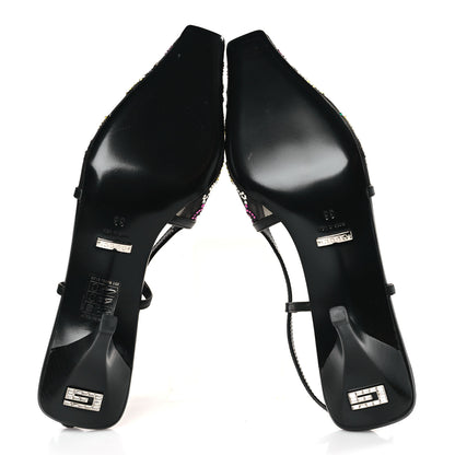 Gucci Tela Retino Nappa Charlotte Crystal GG Monogram Square G 75mm Slingback Pumps 38 Black 6 of 9