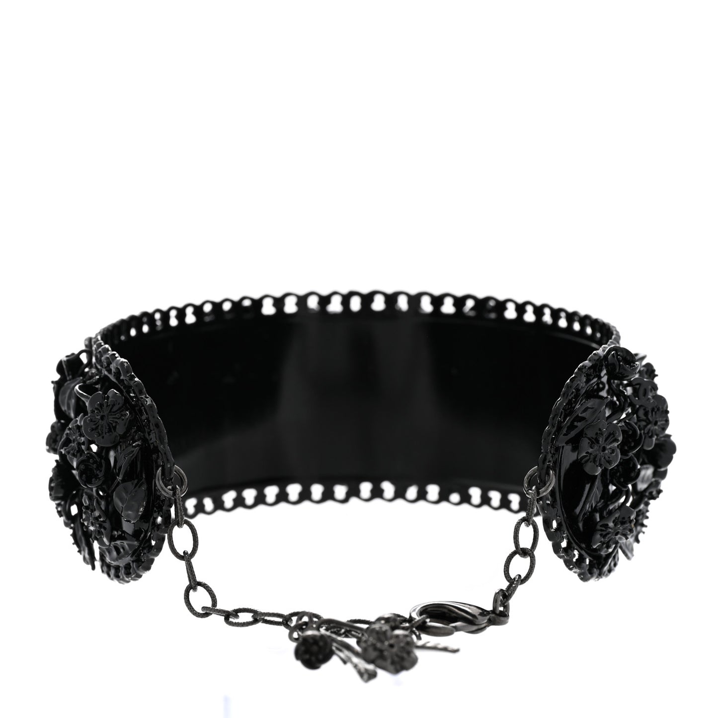 Enamel Flower Chain Choker Necklace Ruthenium Black