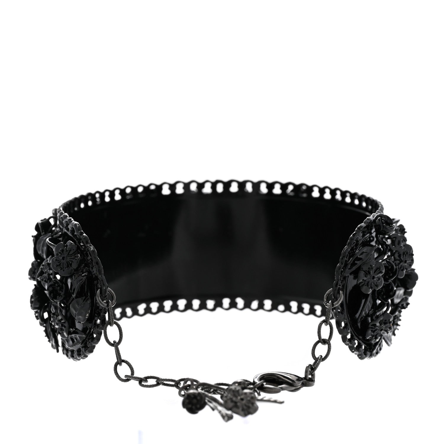Chanel Enamel Flower Chain Choker Necklace Ruthenium Black 3 of 8